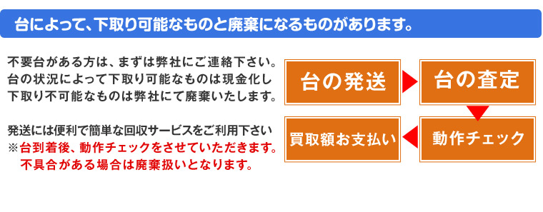 台によって、下取り可能なものと廃棄になるものがあります